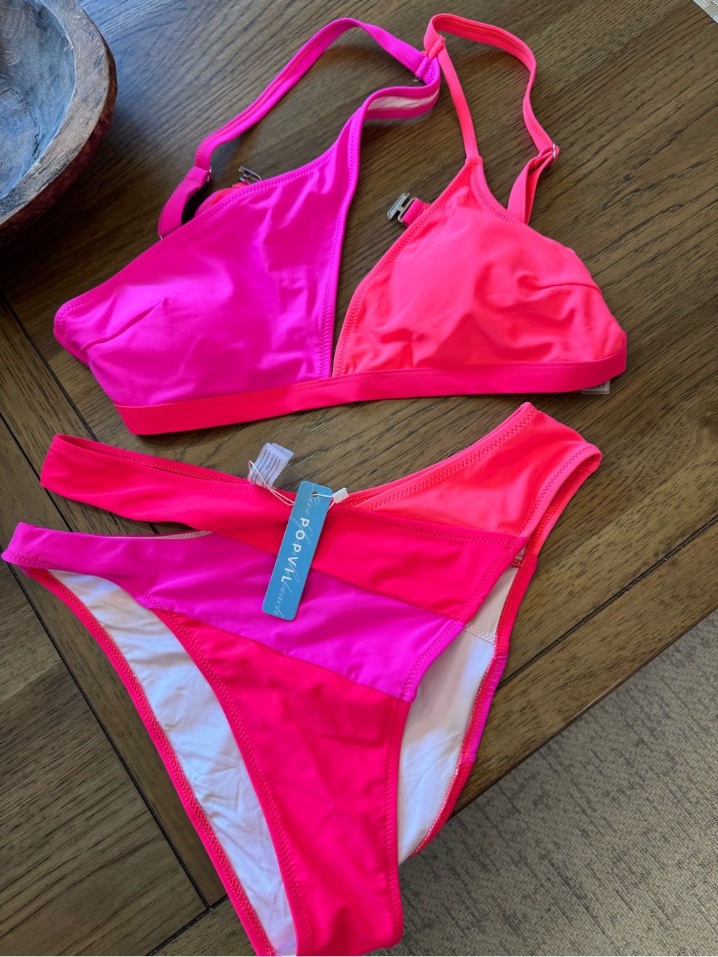 Popvil Two-Tone Pink & Hot Pink Triangle Bikini